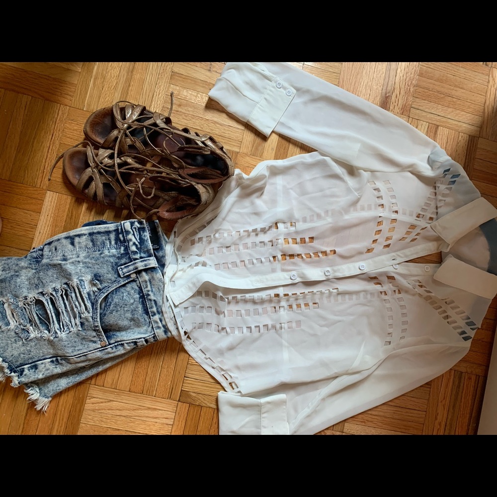 LF kiwi tucker white blouse with cut outs